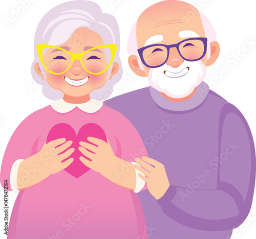 Happy Elderly Couple in Love Holding a Heart