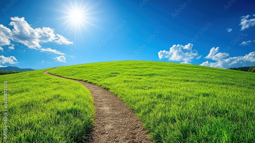 Obraz premium Sunny path through vibrant green meadow