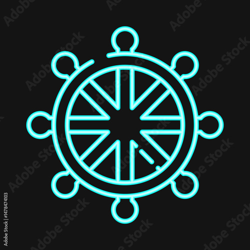 Icon dharma wheel. Buddhism and vesak elements. Icon in neon style.