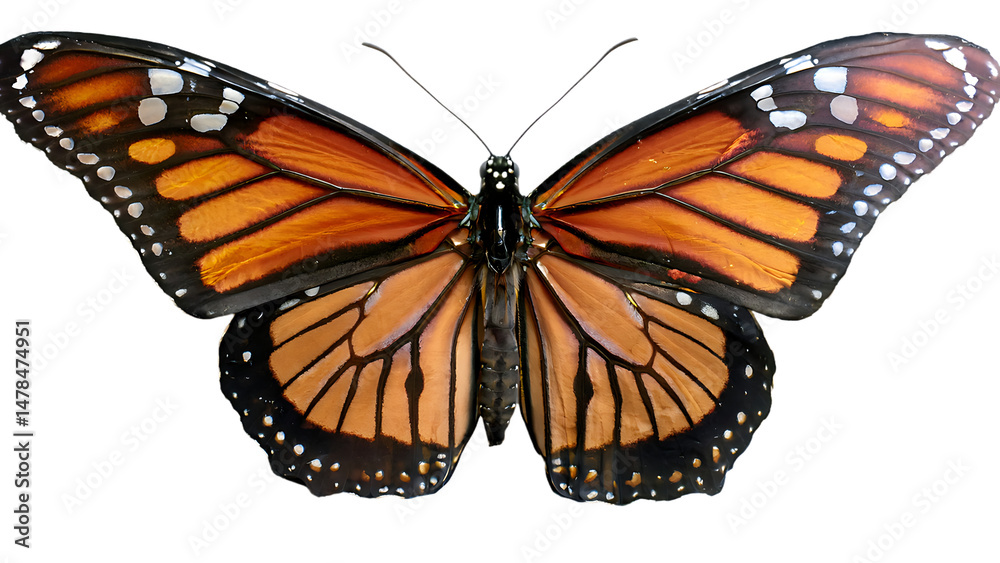 Obraz premium Stunning Monarch Butterfly with Orange Wings on Transparent Background Perfect for Nature Designs and Illustrations