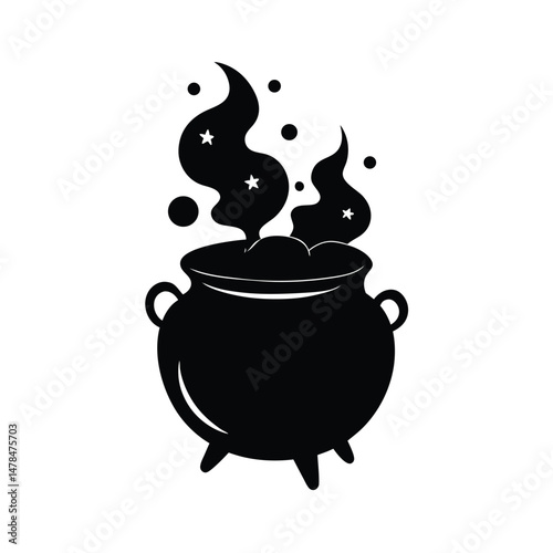 witch cauldron with smoke slime on white
