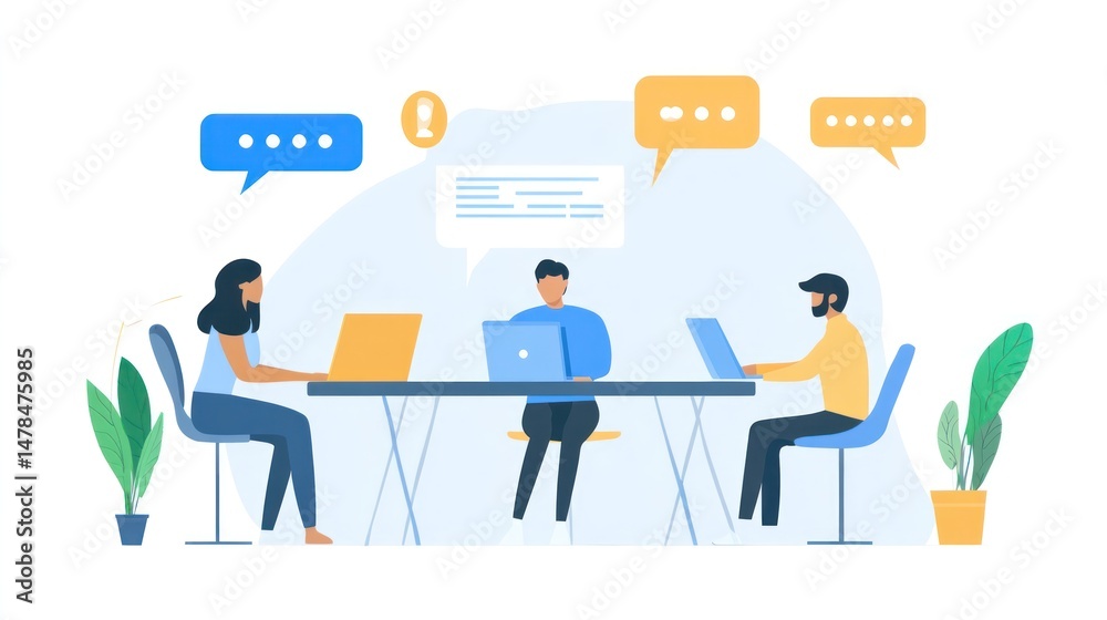 Obraz premium Teamwork and Collaboration: A Modern Business Meeting Illustration