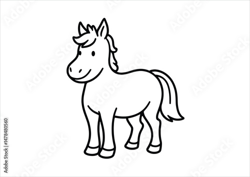 Cute Pony A4 Coloring Page – Printable Black and White Artwork for Kids