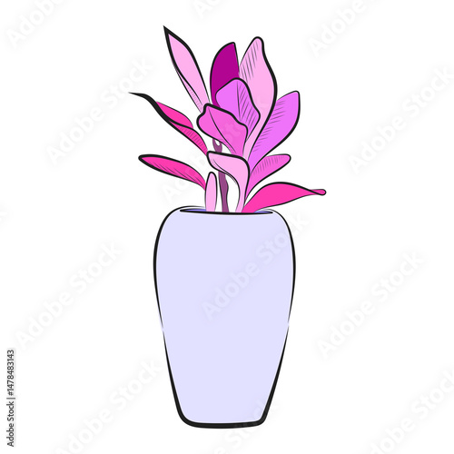 Pink Decorative Plant in Vase Vector Illustration