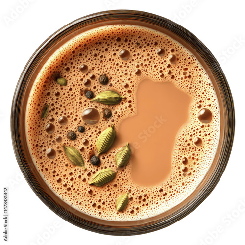 Aromatic Masala Chai Tea in Glass Cup - Overhead