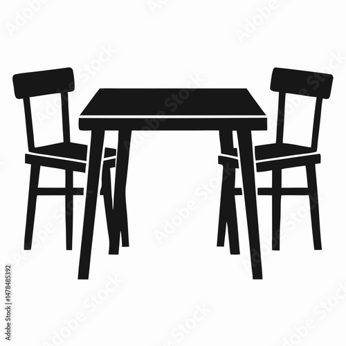 Simple Black Icon: Small Square Table with Two Chairs