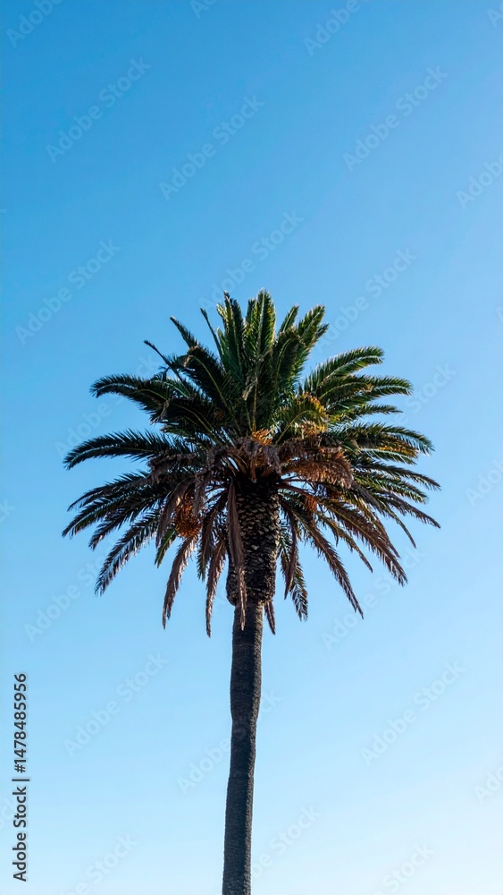 Tropical Stillness Lone Palm with Clear Sky and Vibrant Minimalist Textures for Coastal Beach Tree Background Tropical Stillness Lone Palm with Clear Sky and Vibrant Minimalist Textures for Coastal Beach Tree Background