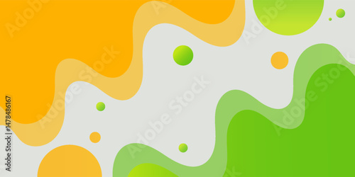 Modern green and orange geometric business banner design. Creative banner design with wave shapes and lines on white background for template. Simple horizontal banner. Eps10 vector