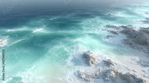 Serene Ocean Waves Crashing on Rocky Shore  Coastal Scene