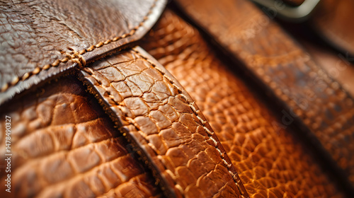 Close-up of a textured brown leather bag showcasing craftsmanship and detail.