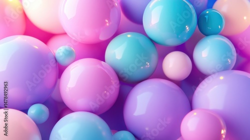 Abstract pastel spheres floating together in a close up view with a soft and dreamy aesthetic for a modern background