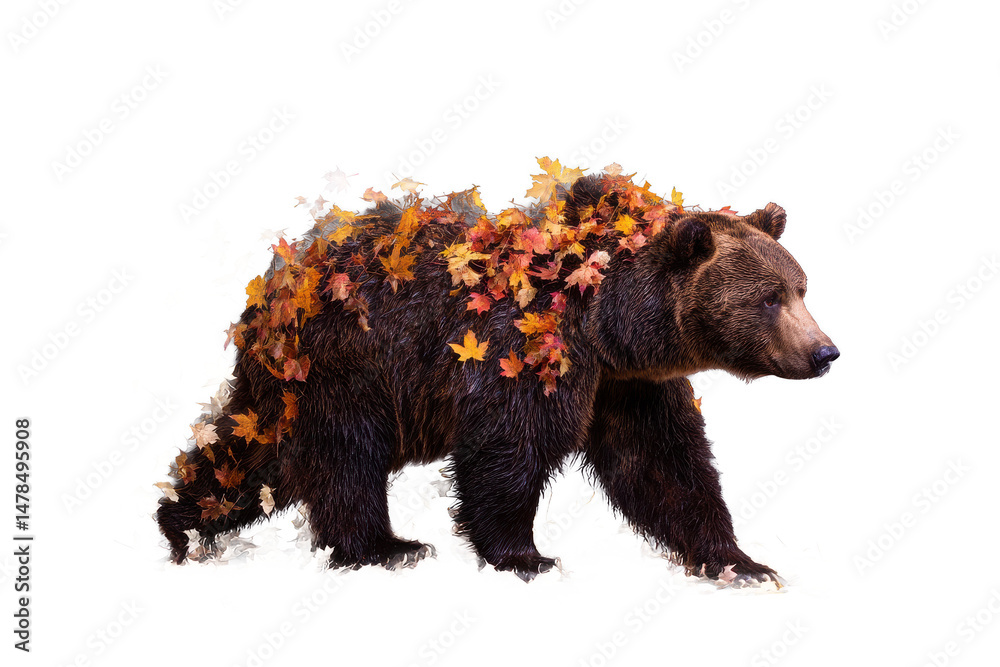 Fototapeta premium Autumn Bear Leaves and Wildlife