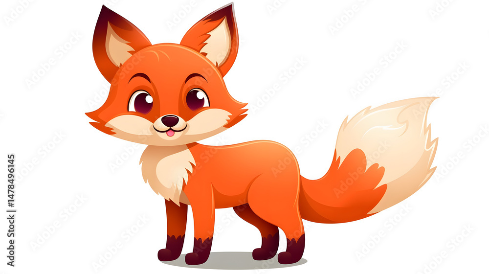 Fototapeta premium Vintage Style Cartoon Illustration of a Cute Little Fox Character in Vector Art