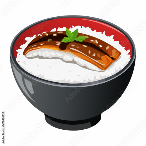 香ばしい蒲焼きが乗ったうな丼のベクターアイコン