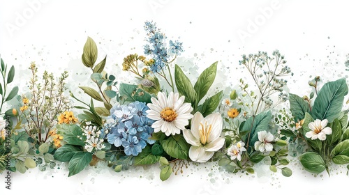 Elegant Floral Border  Watercolor Wildflowers  PNG Background