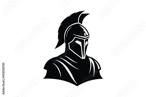 Spartan warrior in helmet silhouette on white background
