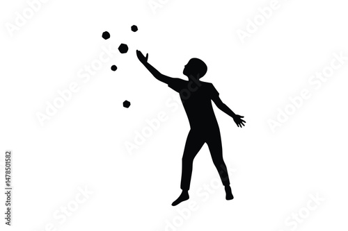 Throwing stone silhouette on white background