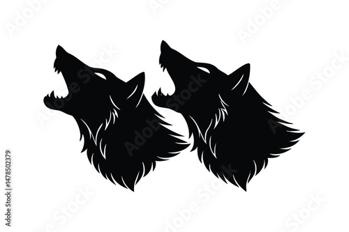Two howling wolf heads silhouette
