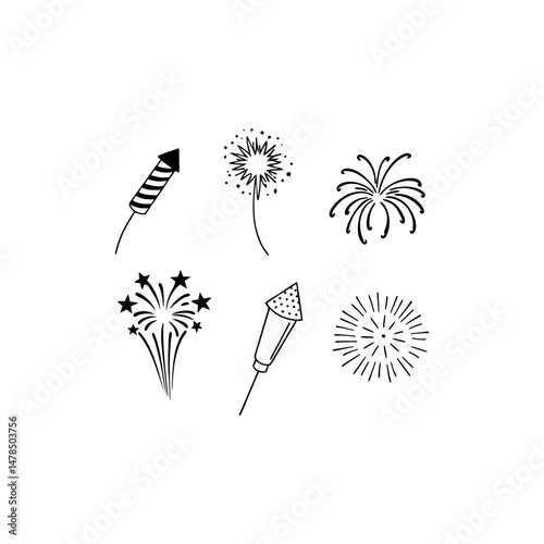 Black Silhouette Of Celebration Fireworks Display On White Background Festive Holiday Vector Illustration Party Celebration Element