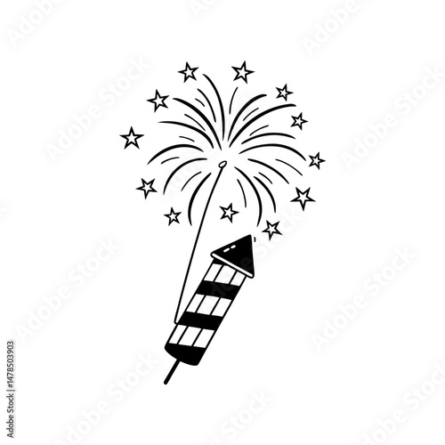 Black Silhouette Of Celebration Fireworks Display On White Background Festive Holiday Vector Illustration Party Celebration Element