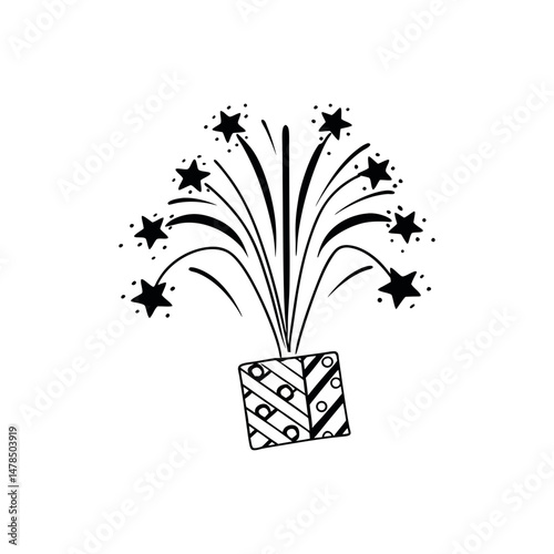 Black Silhouette Of Celebration Fireworks Display On White Background Festive Holiday Vector Illustration Party Celebration Element