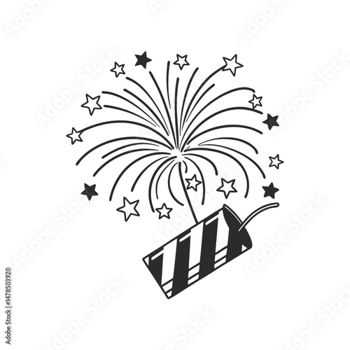 Black Silhouette Of Celebration Fireworks Display On White Background Festive Holiday Vector Illustration Party Celebration Element