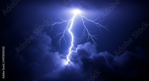 Thunderstorm with Lightning Strikes in Dark Sky