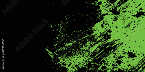 Abstract green and black grunge vector background. Dynamic design with distressed diagonal lines, halftone dots, and splatter textures, creating an energetic and edgy modern effect.Art