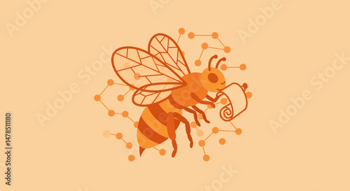 Stylized Bee with Geometric Wings and Connected Dots Composition