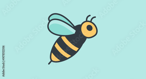 Stylized Bee Illustration with Teal Wings and Bold Black Stripes