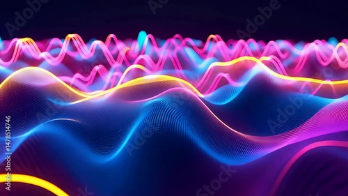 Vibrant Sound Waves Flowing in Abstract 3D Neon Visualization