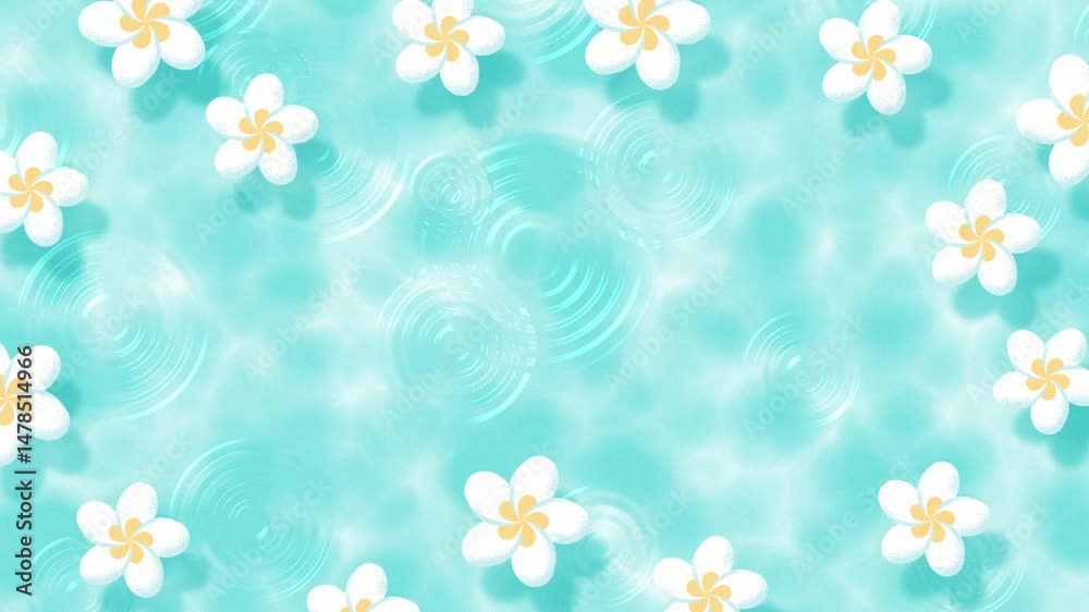 summer background with white plumeria flowers floating in water animation summer background with white plumeria flowers floating in water animation