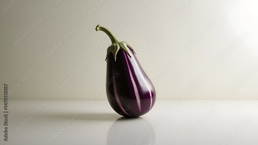 Isolated image of one Italian purple eggplant with natural stripes, displayed on a white background for a fresh, minimalist look