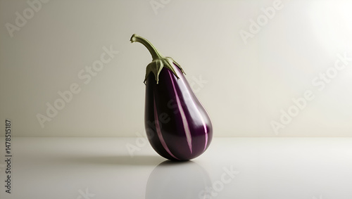 Obraz na płótnie Isolated image of one Italian purple eggplant with natural stripes, displayed on a white background for a fresh, minimalist look w salonie