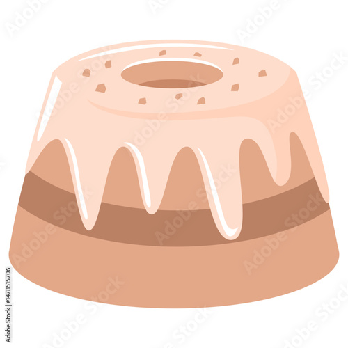 Bundt Cake with Icing Drizzle Flat Illustration