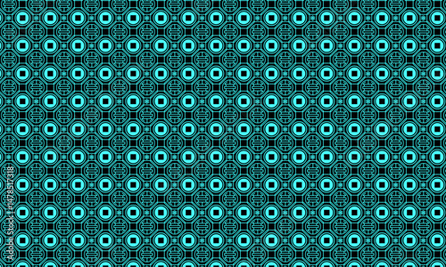 Traditional pattern background with circle, square geometric shape | Creative pattern with geometric line for texture, textile, fabric, garments, decoration, abstract art, packaging with cyan color