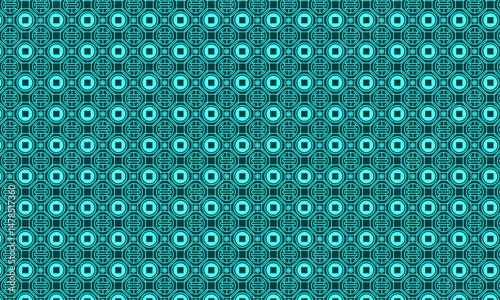 Traditional pattern background with circle, square geometric shape | Creative pattern with geometric line for texture, textile, fabric, garments, decoration, abstract art, packaging with aqua color