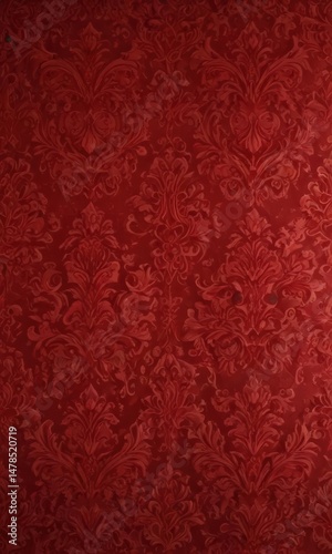 Intricate red damask wallpaper, luxurious texture , brocade, intricate pattern, wallpaper texture