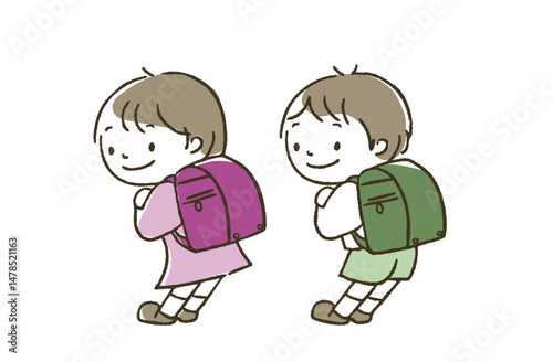 ランドセルを背負った男の子と女の子
