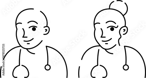 Male and Female Doctor Vector Outline Illustration Set