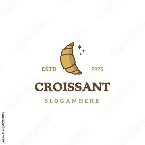 croissant with crescent vector icon logo illustration sticker with outline, bakery business design