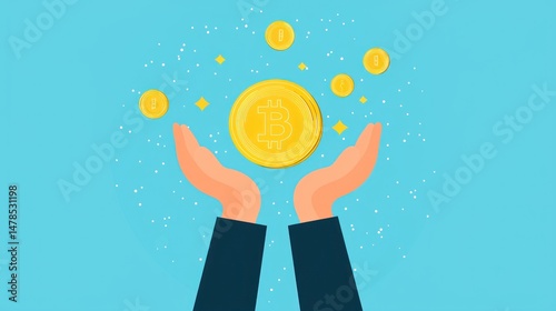 Animated icon of a crowdfunding concept with hands holding coins