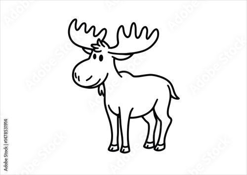 Reindeer Coloring Page for Kids – A4 Printable Black and White Holiday Artwork