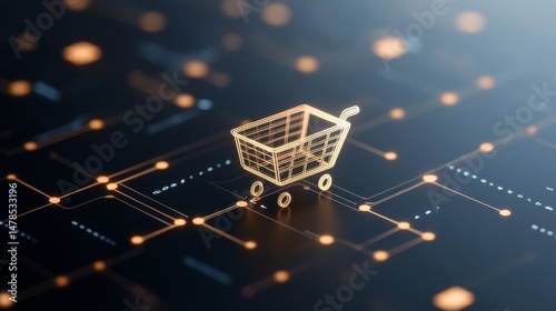 Digital Shopping Cart Icon on Abstract Technology Background