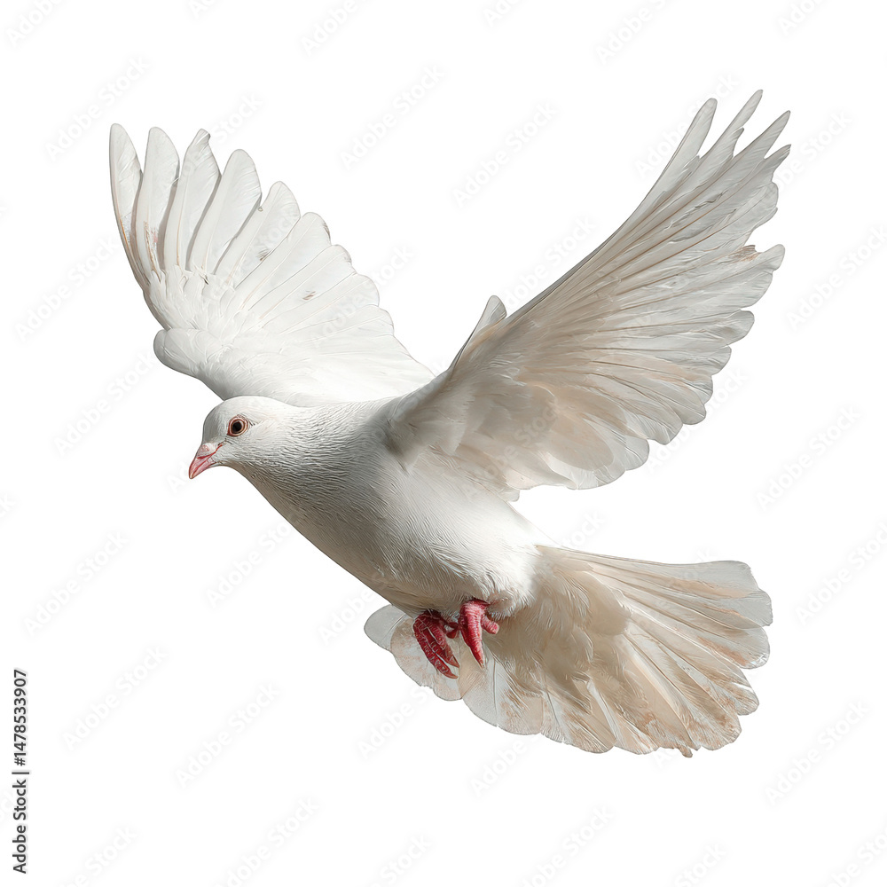 Obraz premium White dove in flight graceful wings spread soaring high above peaceful bird elegant creature symbol of hope purity freedom on transparent background