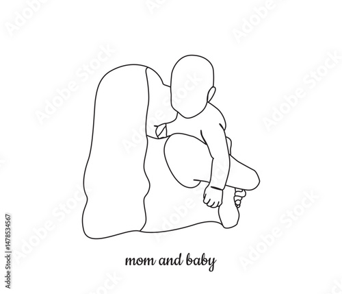 vector continuous one line drawing of mom and baby. mothers day concept.
