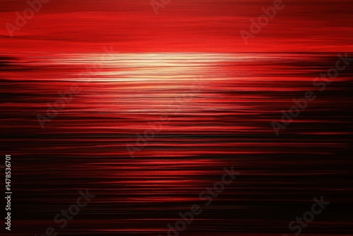 Abstract Red Seascape at Sunset with Light Reflection on Water Surface Artistic Impressionist Style