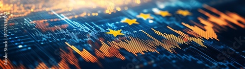 Abstract European Union map with data streams