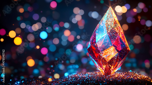 カラフルなグリッターときらめくクリスタルの結晶