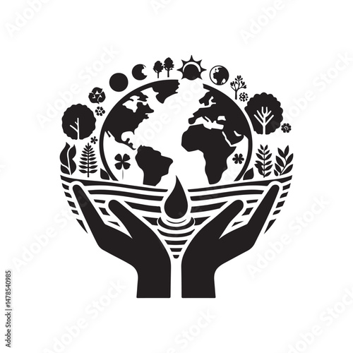 World Environment Day Silhouette Vector Illustration, Solid White Background.